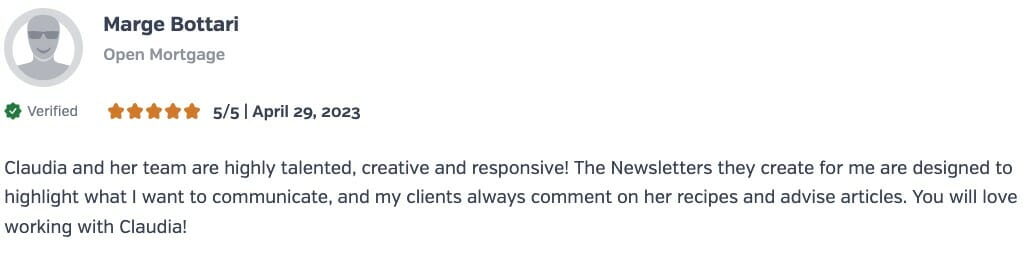 monthly newsletters testimonial marge